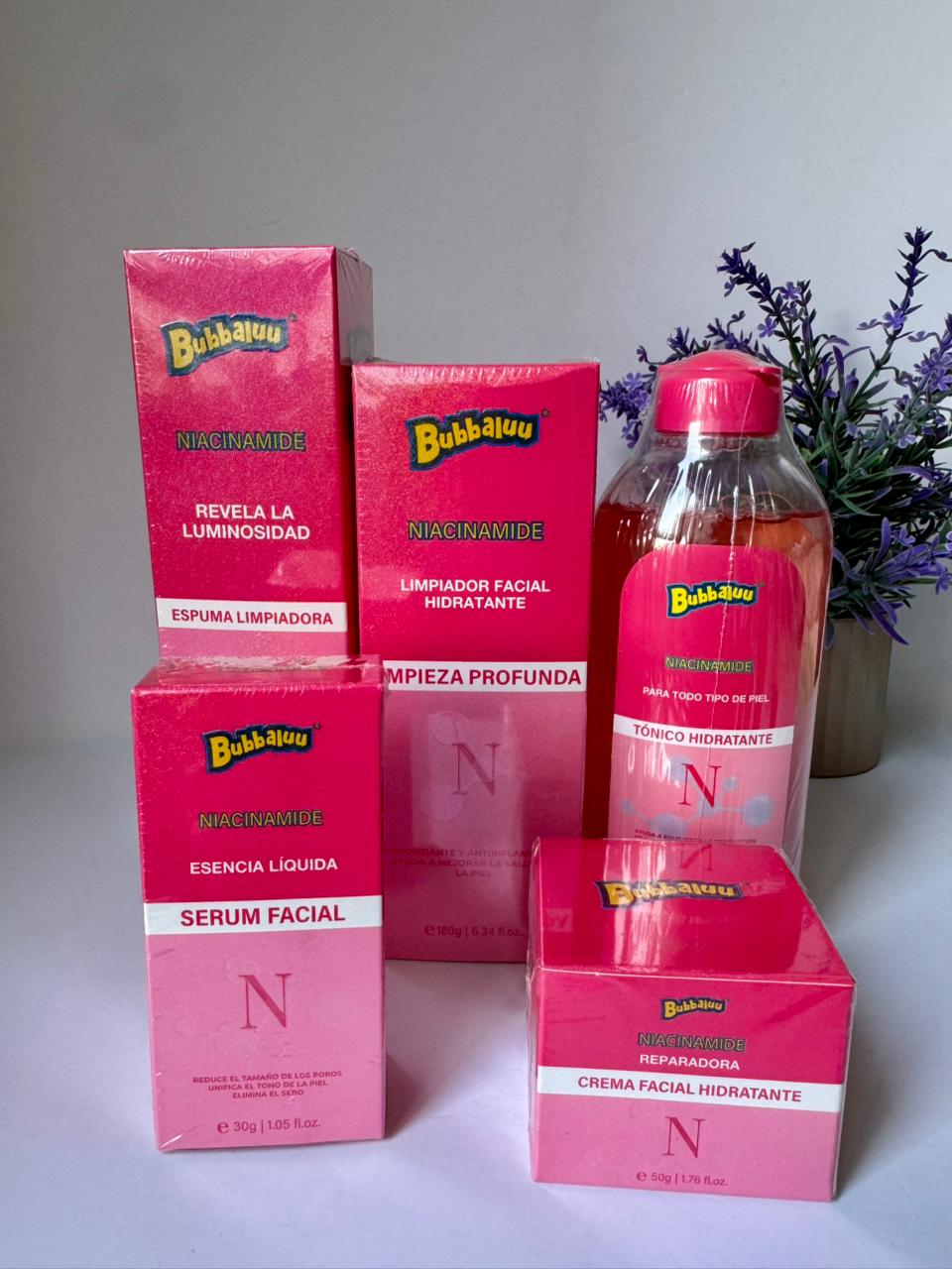 Set Facial Bubbaluu Niacinamide Limpieza Hidratación 5 Pieza