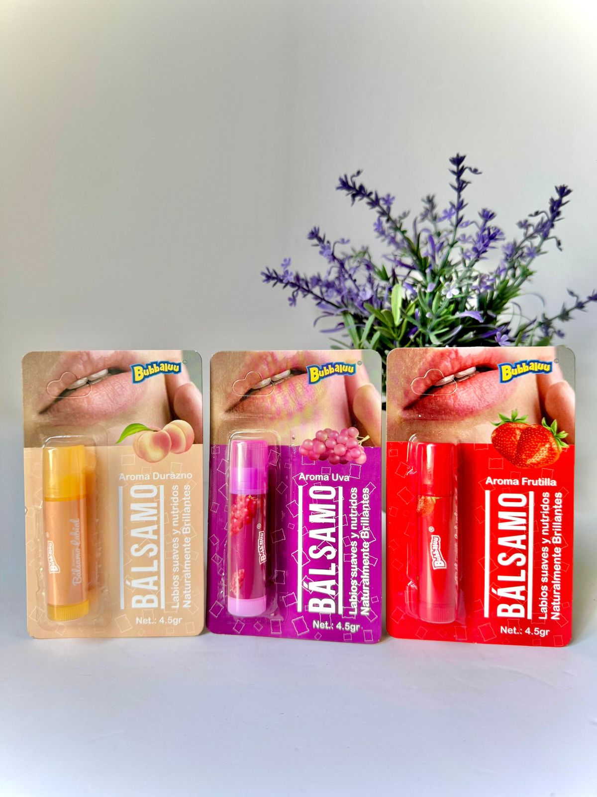 Labial Bálsamo Hidratante Bubbaluu Frutilla, Uva, Durazno