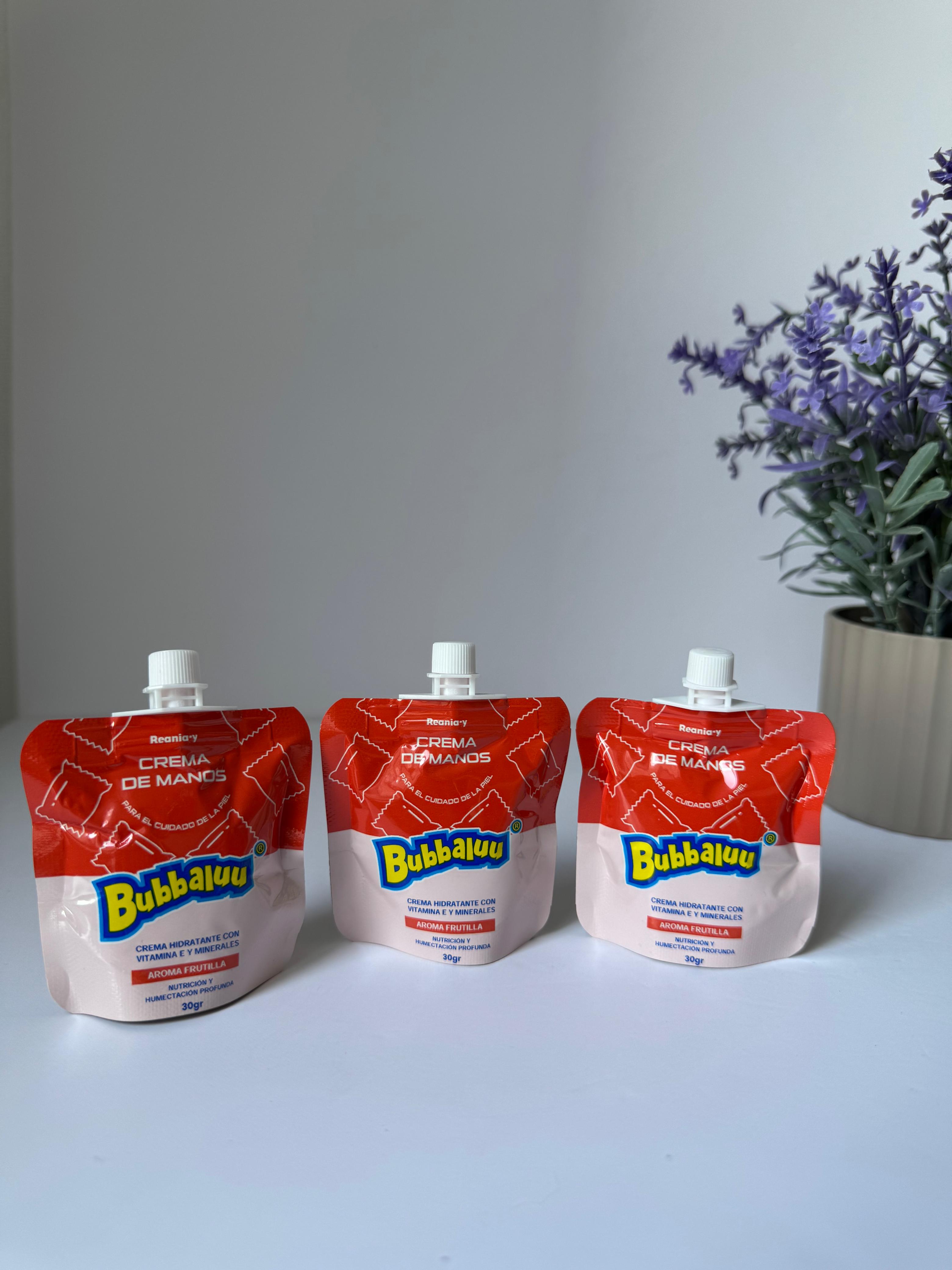 Crema Hidratante Para Manos Bubbaluu Aroma FRUTILLA 30ML Pack3
