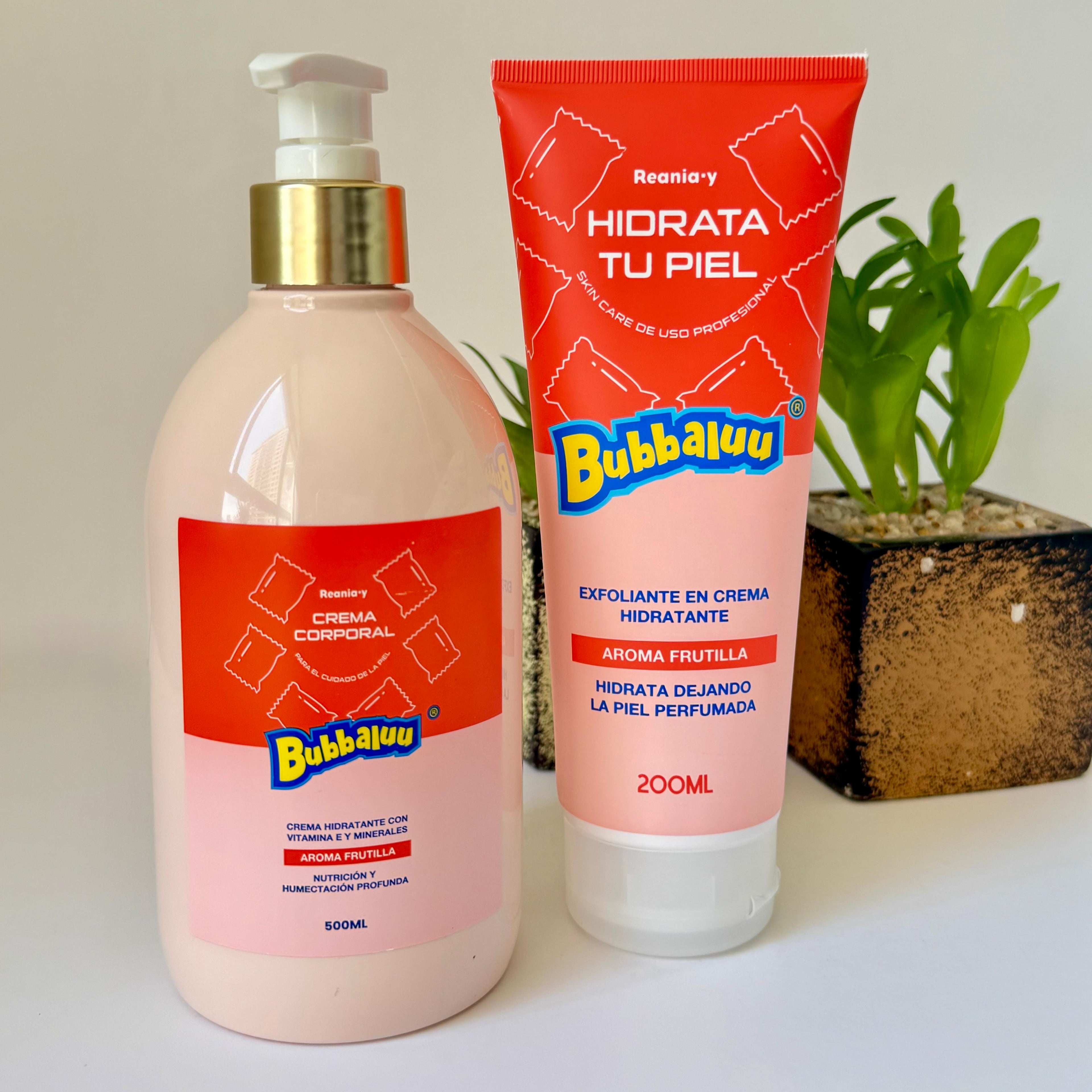 Kit Cuidado Corporal Hidratacion Profunda Aroma Frutilla crema y exfoliante